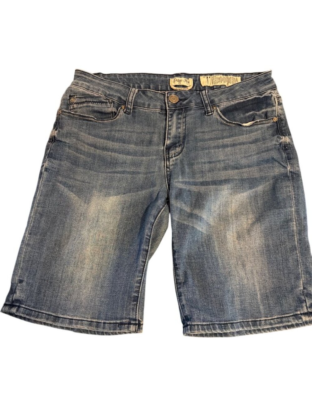 Indigo Rein Denim Bermuda Blue Jean Shorts Mid Rise Light Distressing Size 11